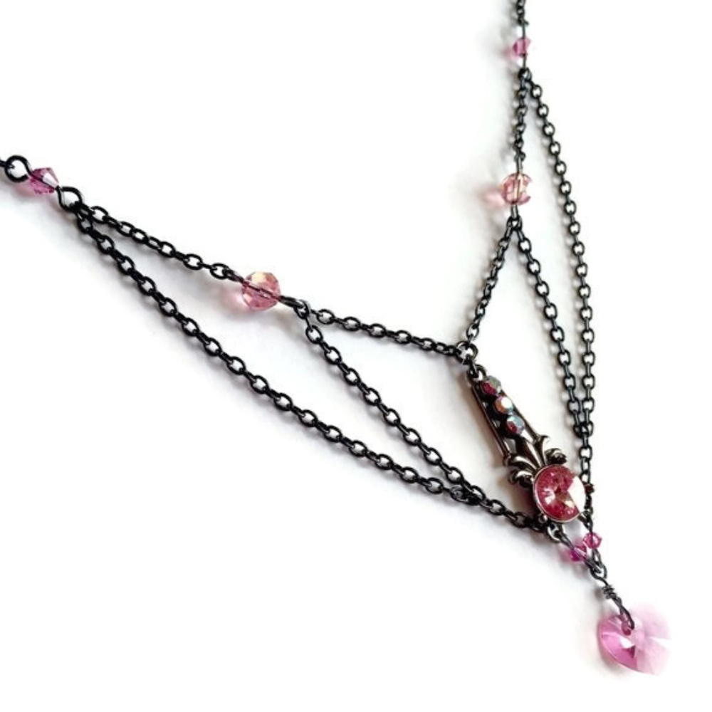 Repurposed Express Pink & Gunmetal Chain Necklace